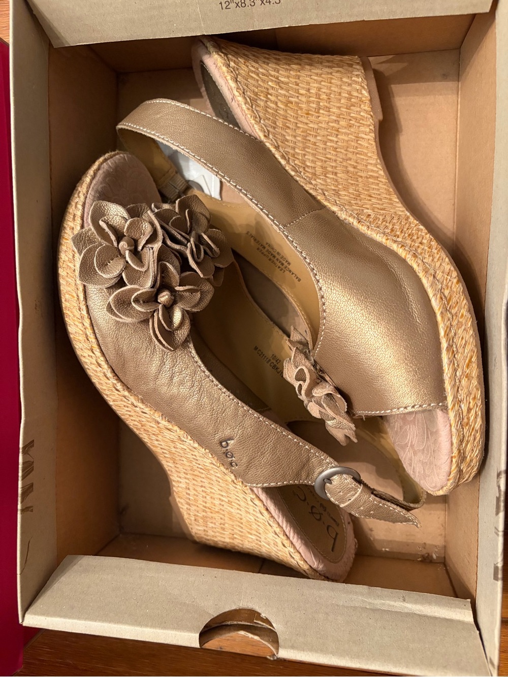b.o.c. Metallic Gold Floral Wedge Sandals